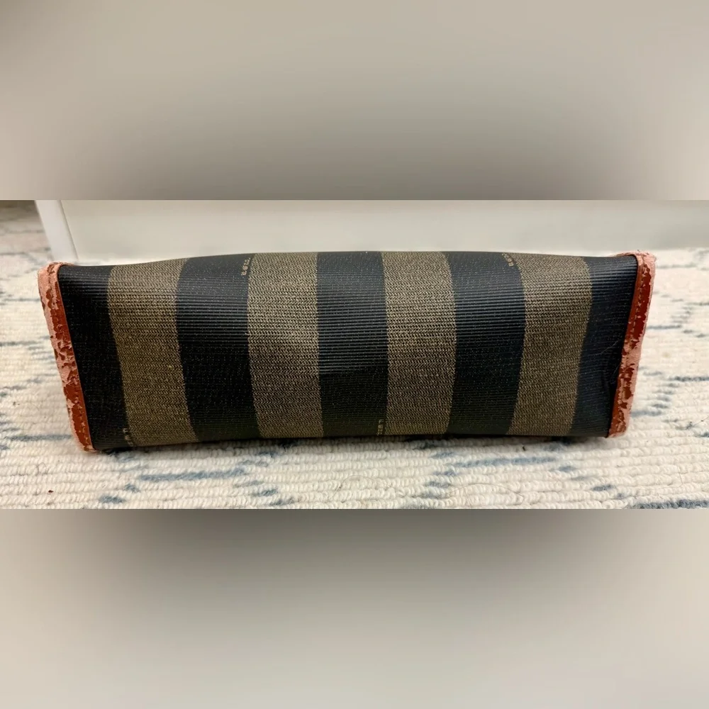 FENDI Vintage Classic Brown Canvas Leather Pequin Striped Logo Clutch Pouch - Picture 6 of 16